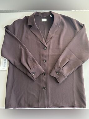 Aritzia Wilfred Womens Mocha Brown Freeform Collared Button-Up Long Sleeve M NWT